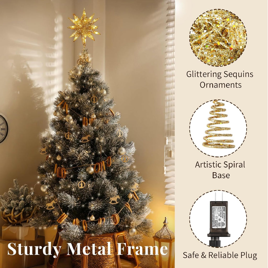 Christmas Tree Topper, Plug 3D Starburst Lighted Star Tree Topper
