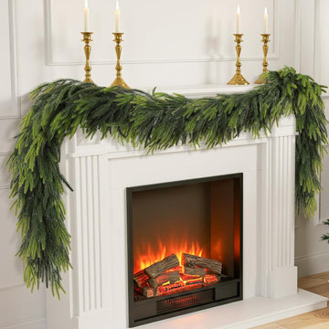9FT Christmas Norfolk Pine Garland Real Touch Artificial Greenery Garlands Faux Winter Garland for Mantle Fireplace