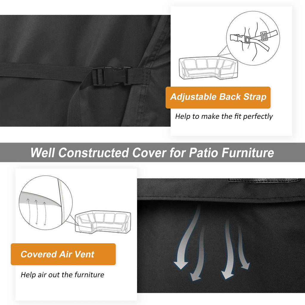 Waterproof Patio Sectional Sofa Cover 600D Heavy Duty Waterproof Patio Lawn Furniture L-Shaped Lounge Set Couch