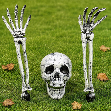 Halloween Skeleton Yard Stakes, Skull & Arm Bones Lawn Decor - Set of 3