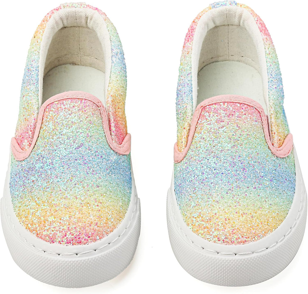 Kids Sneakers Glitter Slip on Walking Running Canvas Shoes Girls