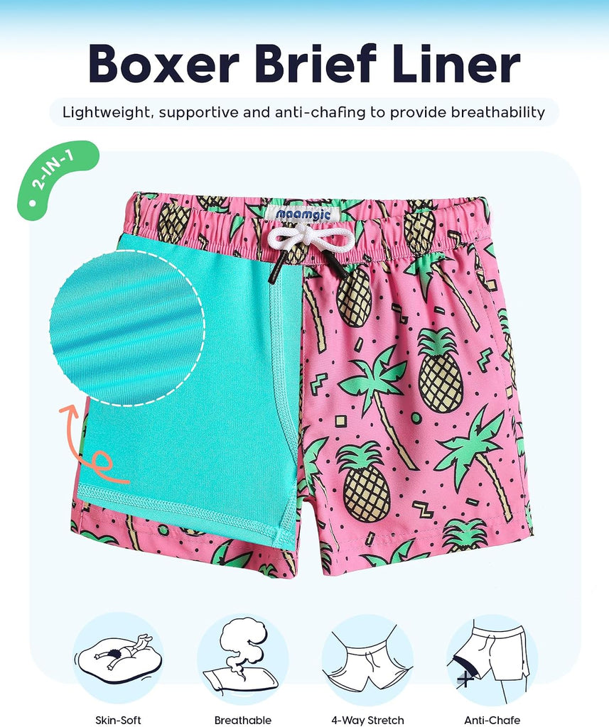 Boys Swim Trunks with Compression Liner Toddler Stretch Swim Shorts