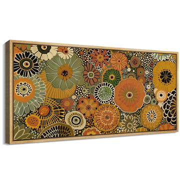 Extra Large Framed Canvas Print Wall Art Retro Floral Pattern Colorful Mid-Century Modern Floral Vibrant Botanical