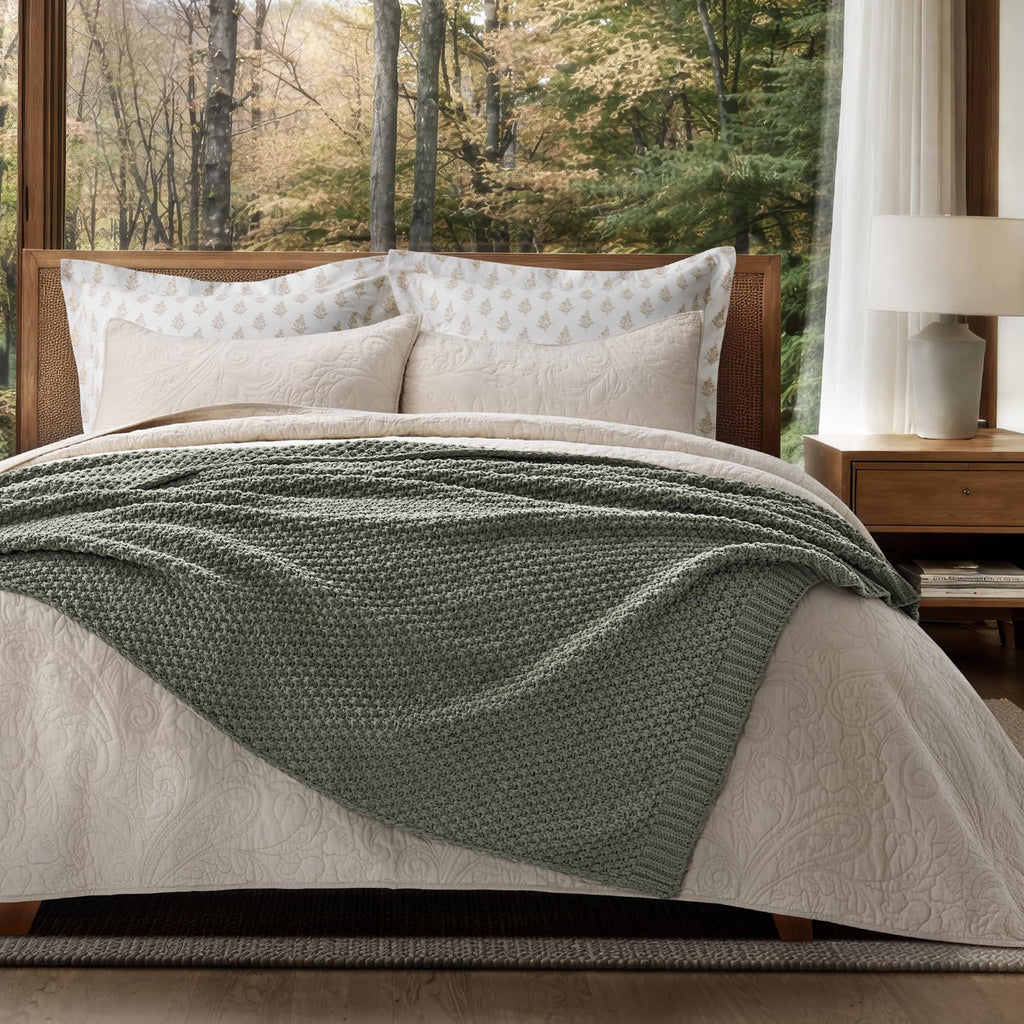 Chunky Chenille Knit Throw Blanket, 50x60, Dried Thyme Green