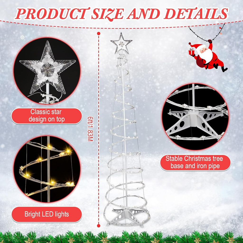 4 Pack 6 ft LED Christmas Spiral Tree Light Outdoor, Star Topper