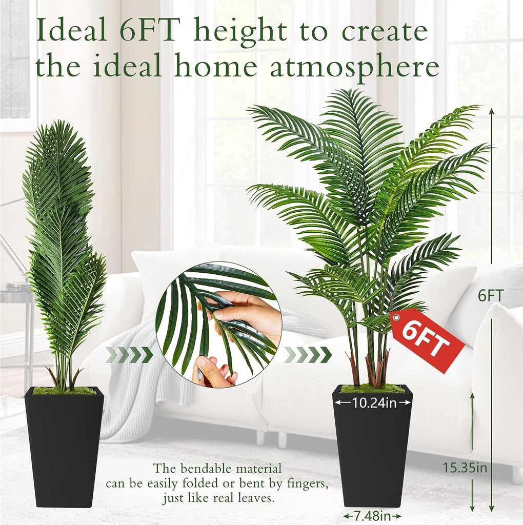6FT Artificial Palm Tree with Tall Black Planter, Floor Plant