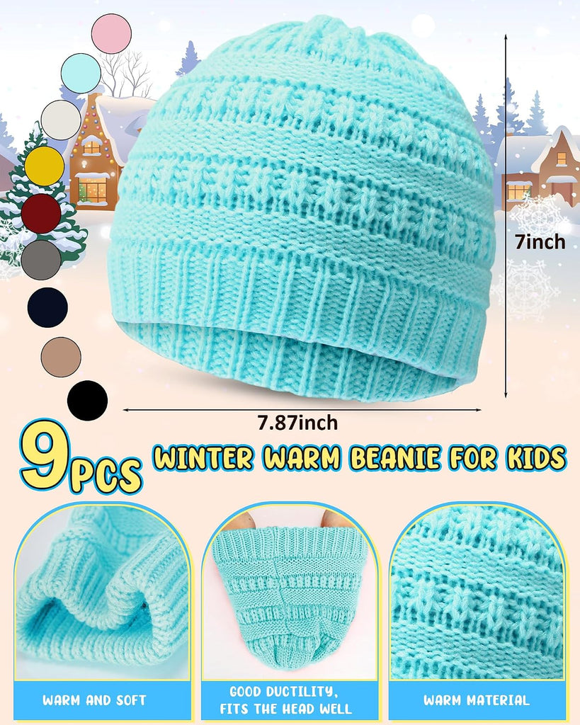 Kids Hat Gloves Scarf Winter Set, Warm Knitted Beanie Caps Scarves Gloves Bulk for Boys Girls Donation Cold Weather