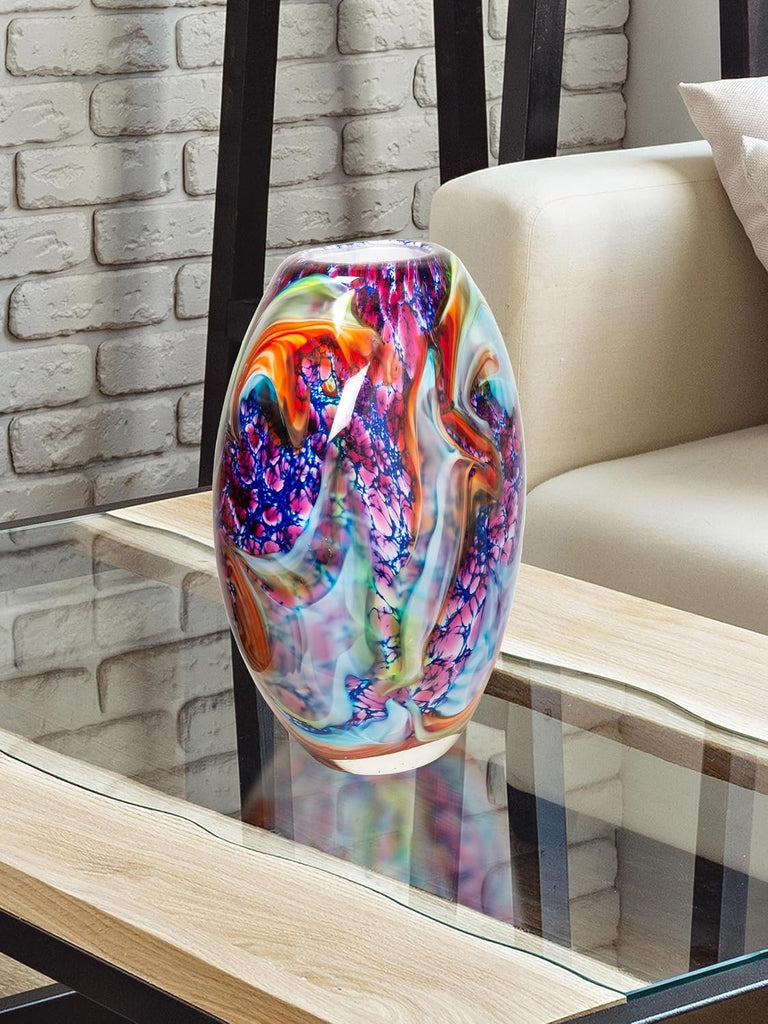AV23130 Villa Cuzzano Murano Style Handcrafted Art Glass Vase, Multi Color, 13-Inch Tall