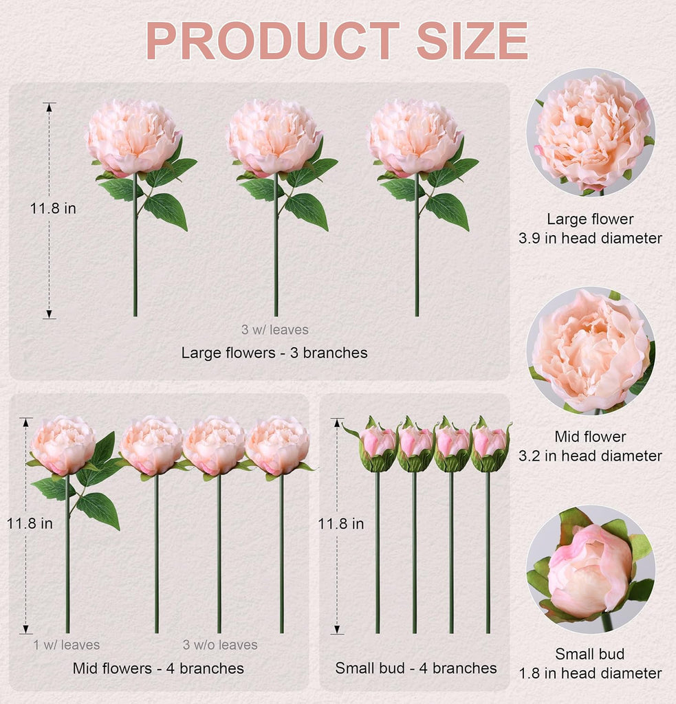 Pink Peonies Artificial Flowers, Realistic Faux Flowers for Vase, Silk Flowers Decor Indoor, Wedding, Party - Set of 11