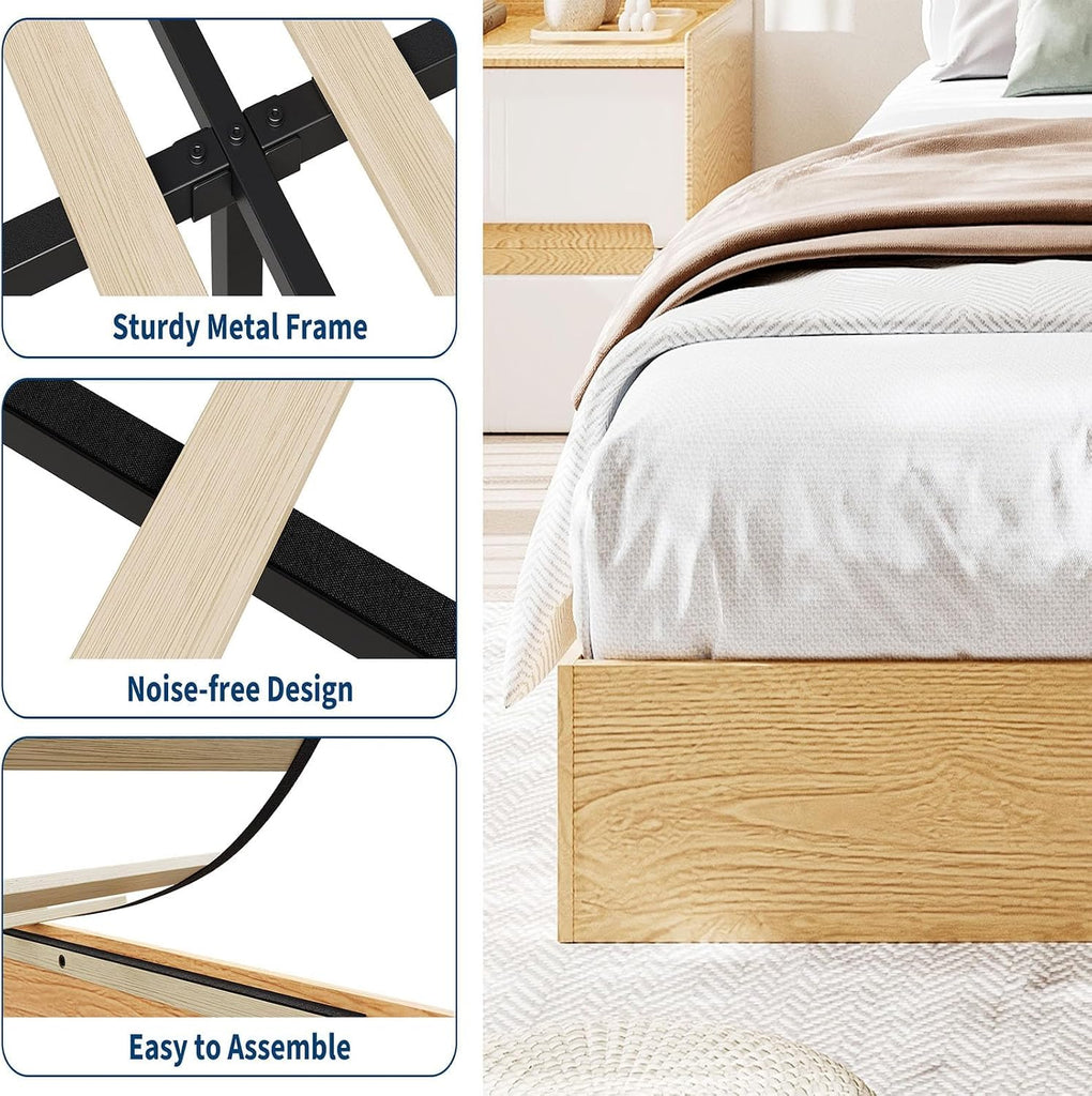 Wood Platform Bed Frame with Low Profile Design