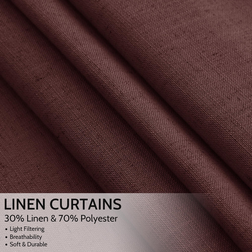 Extra Long Curtain Reddish Brown Morden Linen Blend Light Filtering Back Tab Curtains for Long Winodws 120 Inches