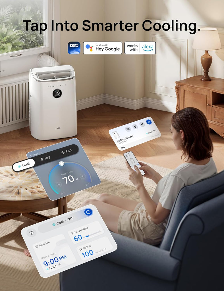 Portable Air Conditioner 318S, 8000 BTU ASHRAE (5000 BTU DOE) Smart AC Unitwith Drainage-free Cooling