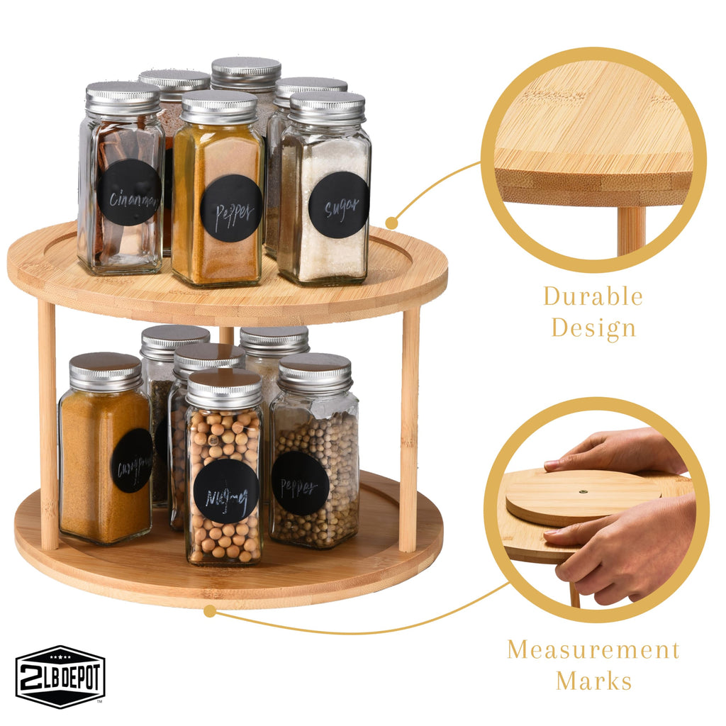 Bamboo Turntable Lazy Susan Rotating Spice Rack (10" Inches) - 2 Tier Spice Rack Organizer Cabinets, Pantry Storage