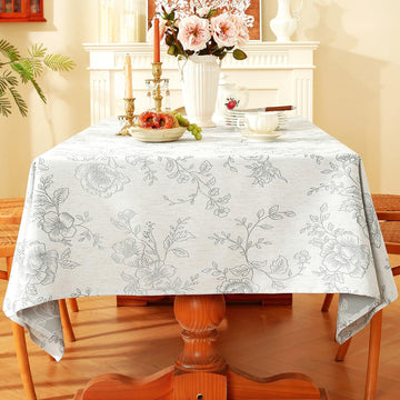 Premium Vintage Farmhouse Damask Floral 52 x 70 inch Rectangle Table Cloth - Water Resistant Linen Textured Jacquard