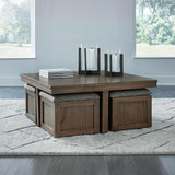 Boardernest Casual Coffee Table with 4 Storage Stools, Dark Brown