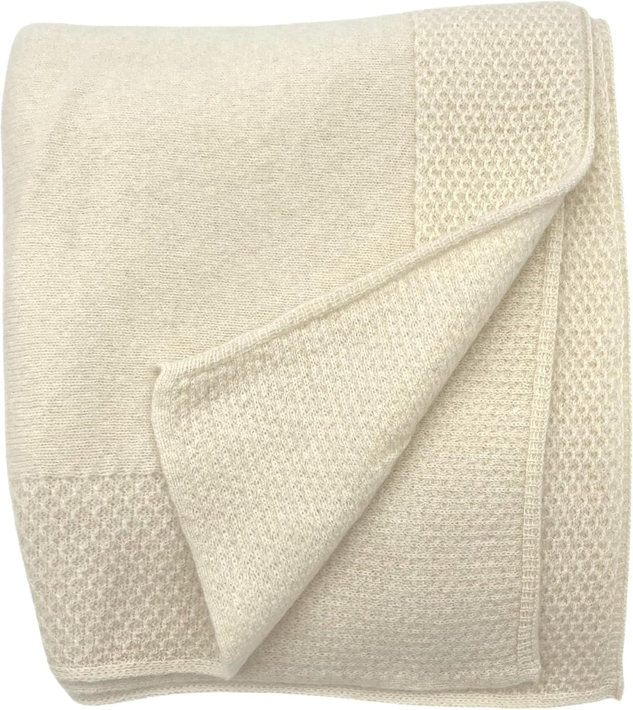 Baby 100% Cashmere Hayden Honeycomb Edge Knit Baby Blanket (Snow) - Fluffy