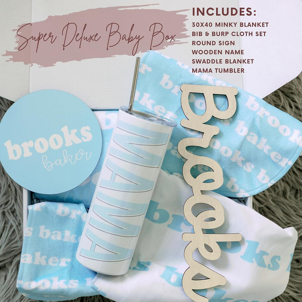 Personalized Baby Gift Set - Luxury Piece Welcome Bundle with Custom Monogrammed Ultra-Soft Baby Blanket, Feeding