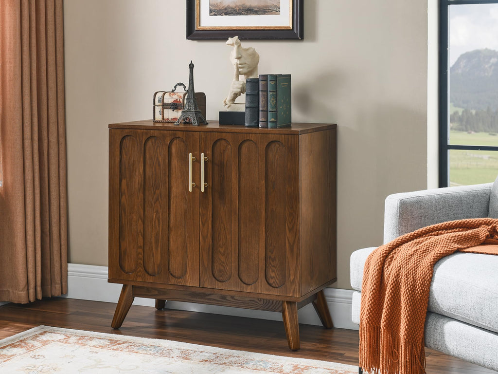 Small Sideboard Buffet, Mid Century Modern Storage Cabinet with Doors