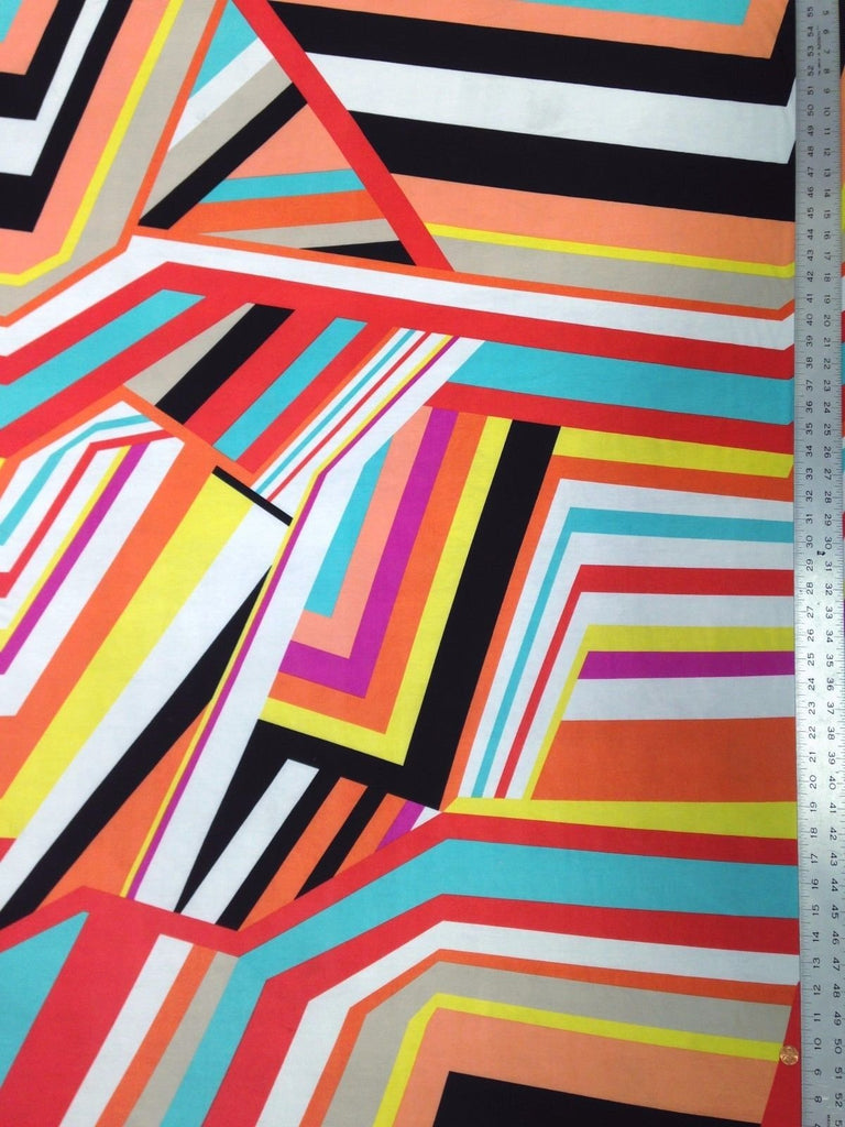 Big Geometric Lines Pattern on Stretch Lightweight Knit Jersey Polyester Spandex Fabric by The Yard (Tan/Multi)