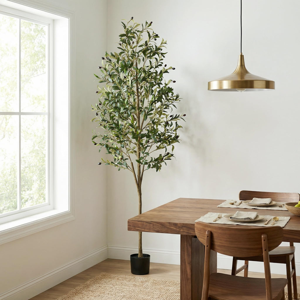 Artificial Olive Tree, 7FT Faux Olive Trees with Lifelike Olive Branches and Fruits, Fake Floor Plants with Pot for