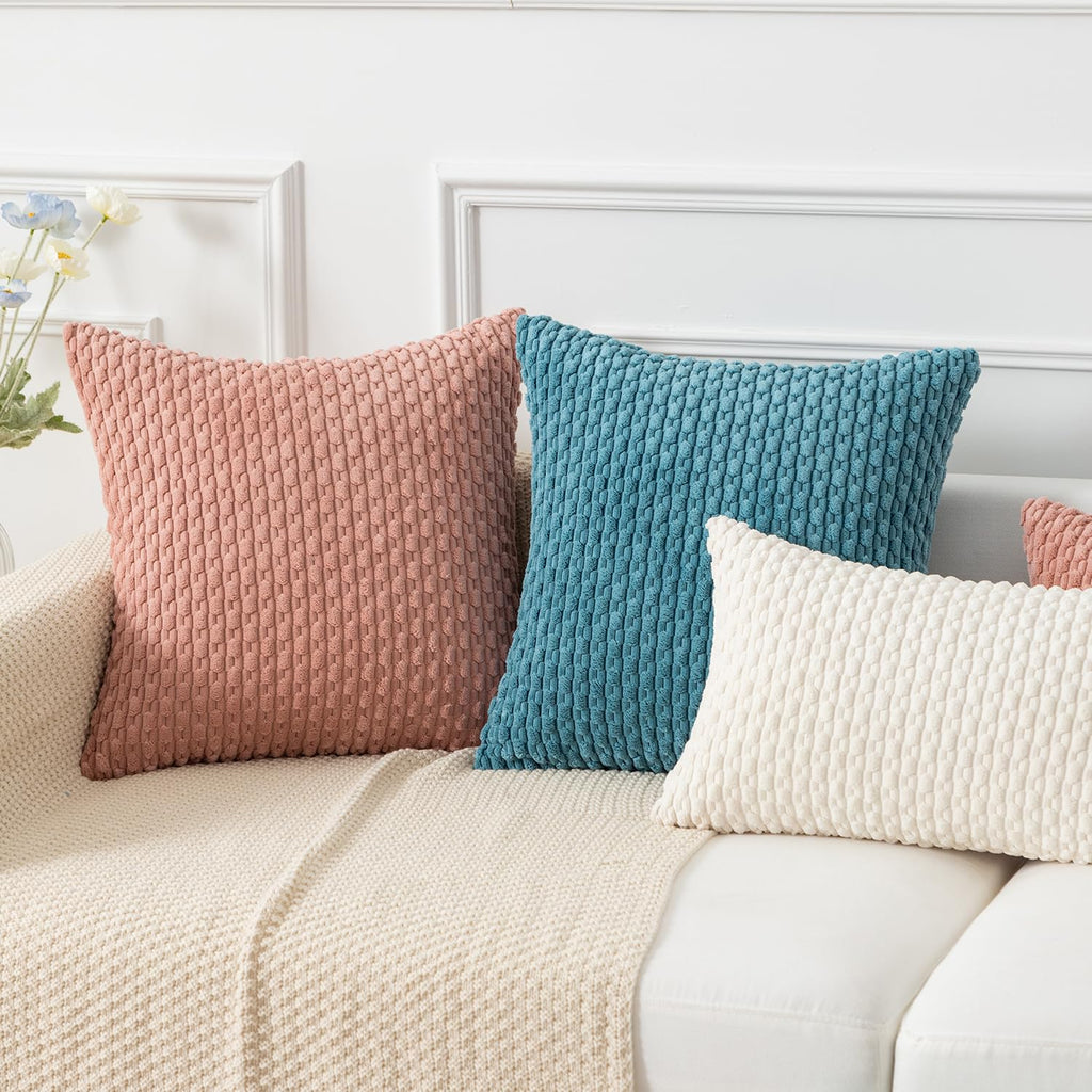 Soft Corduroy 26x26 Inch Pillow Covers 2 Pack, Light Blue