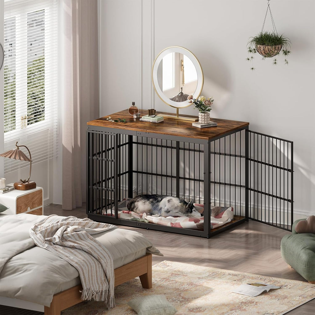 Dog Crate Furniture with Foldable Door, Rustic Brown