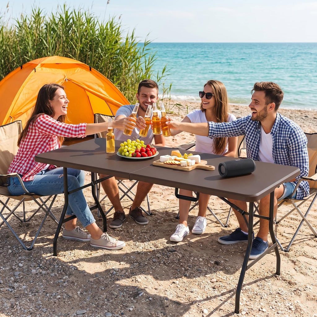 5 Foot Folding Table, Fold-in-Half Utility Table with Carrying Handle, 5FT Heavy Duty Portable Table for Party