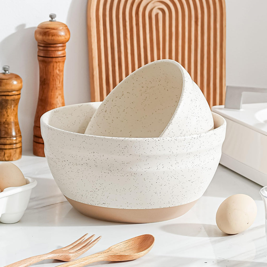 Large Ceramic Mixing Bowls Set of 2, Stoneware Nesting Bowls