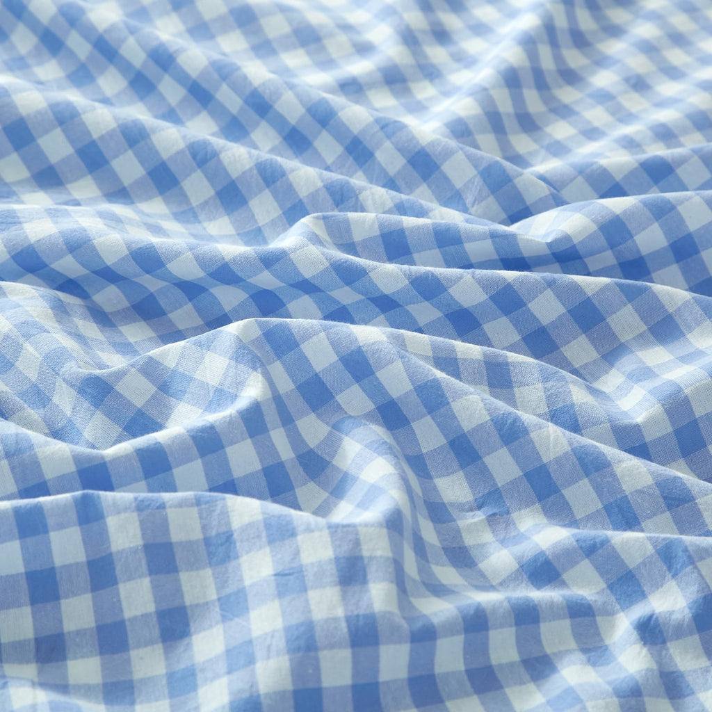 Blue Gingham Sheets Set, 100% Washed Cotton Blue Plaid Bed Sheets, Breathable Comfy Vintage Checkered