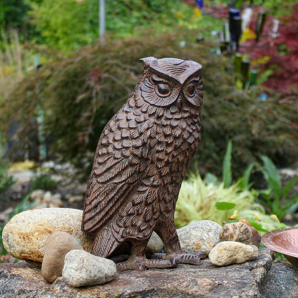 Great Horned Owl Garden Statue, Bronze