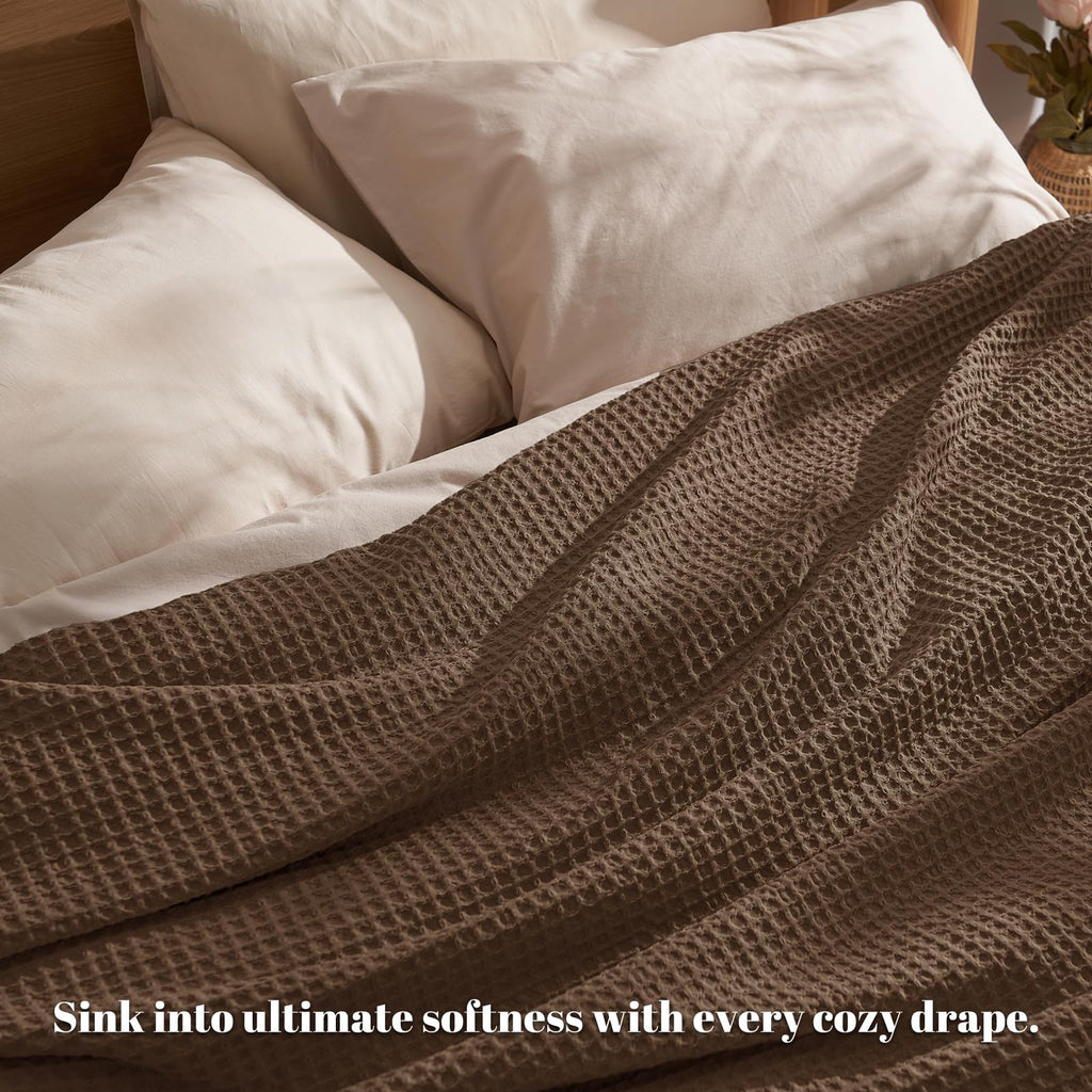Ultra Soft Waffle Weave Blanket for Bed, 90"* 90", Chocolate