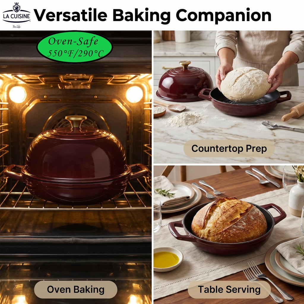 Enameled Cast Iron Round Bread Dutch Oven for Sourdough Crusty Bread & High‐Heat Baking. Oven-Safe 550°F/287°C