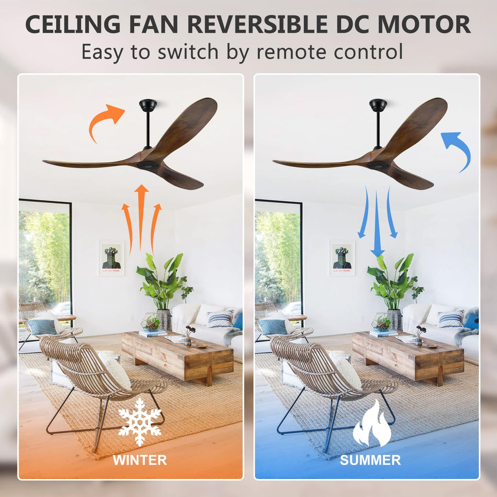 52 inch Outdoor Ceiling Fans without Lights and Remote Control, 3 Blade Ceiling Fan No Lights High CFM Quiet Wood