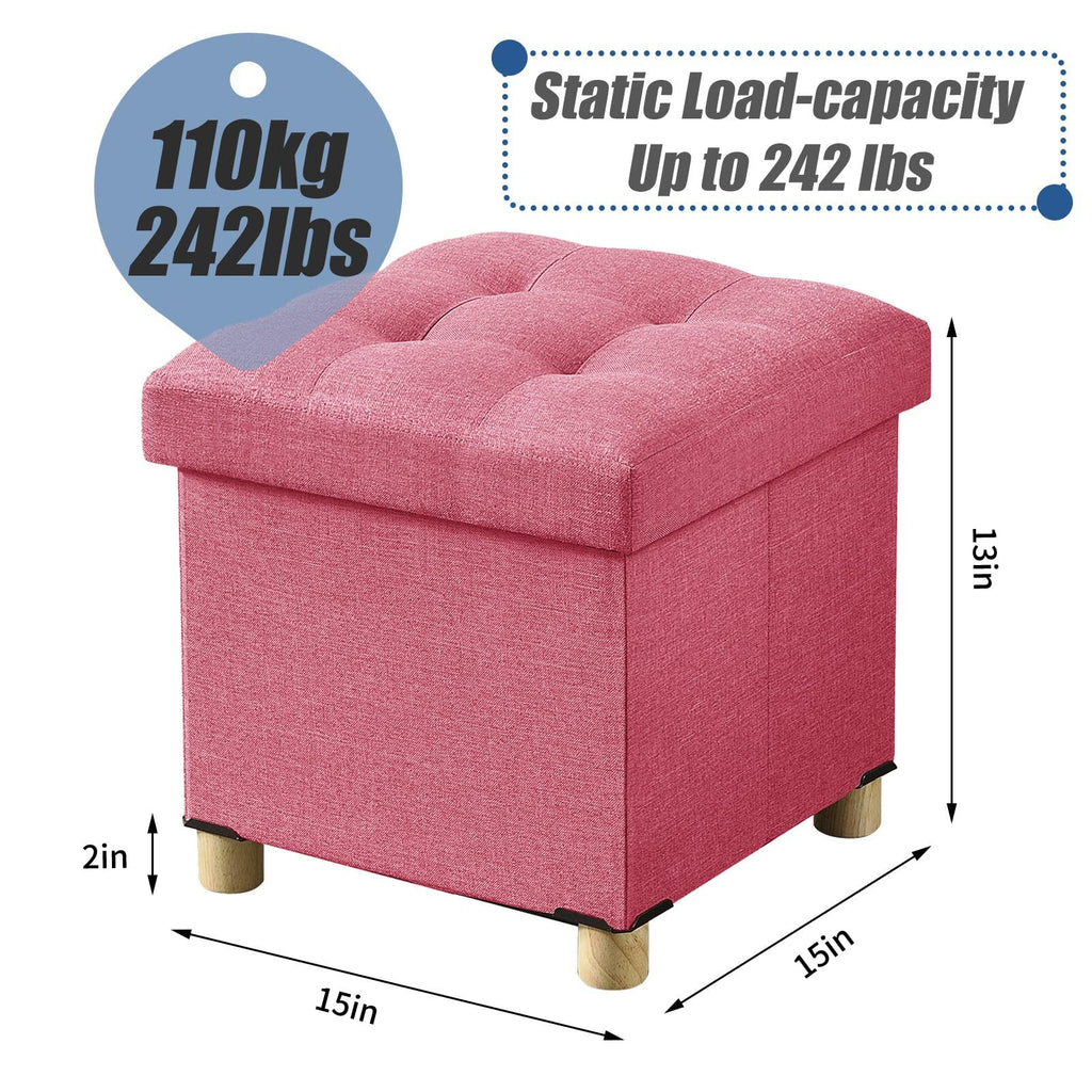 15 Inches Ottoman with Storage, Square Small Storage Ottoman Foot Rest with Legs, Ottomans Foot Stool (Hot Pink)