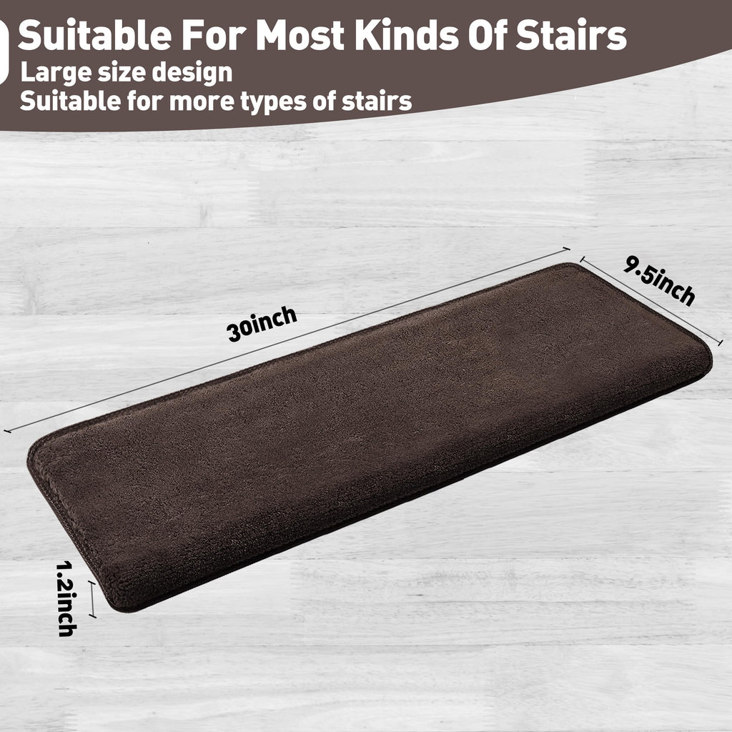 Bullnose Carpet Stair Treads Ultra Plush Dark Brown 14 Pcs