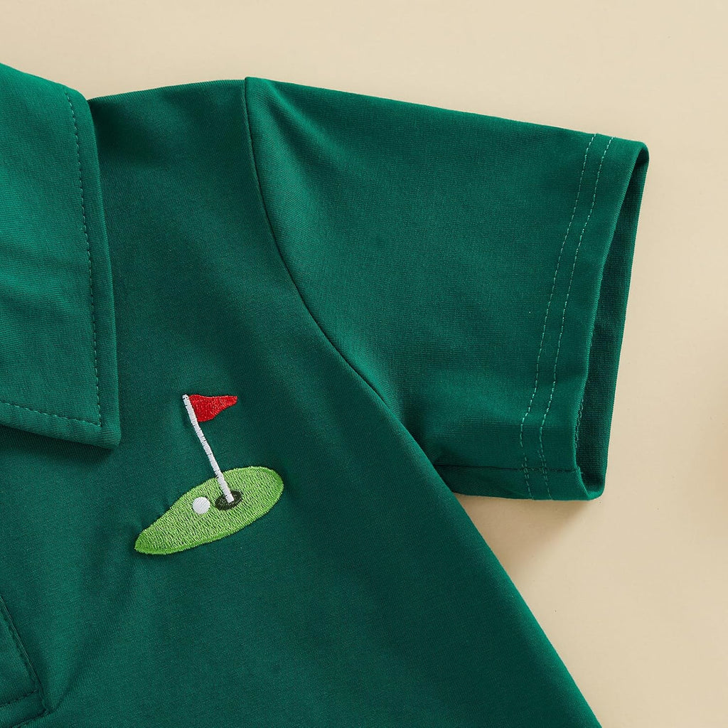 Baby Boy Golf Outfit Hole in One Embroidery Contrast Color Lapel Collar Shirt Solid Shorts Set Toddler Summer Clothes