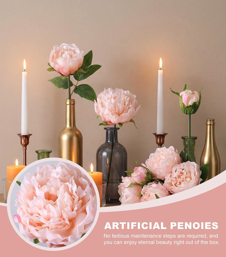Pink Peonies Artificial Flowers, Realistic Faux Flowers for Vase, Silk Flowers Decor Indoor, Wedding, Party - Set of 11