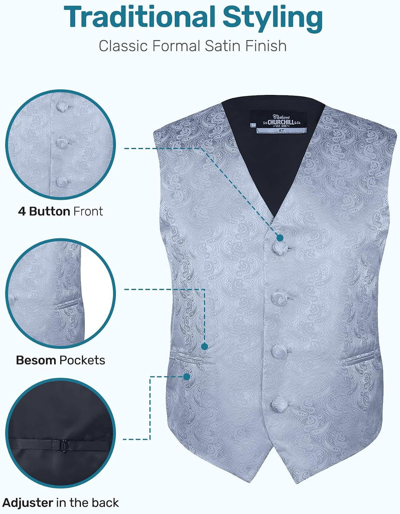 Boys 4 Piece Formal Paisley Vest and Tie Set