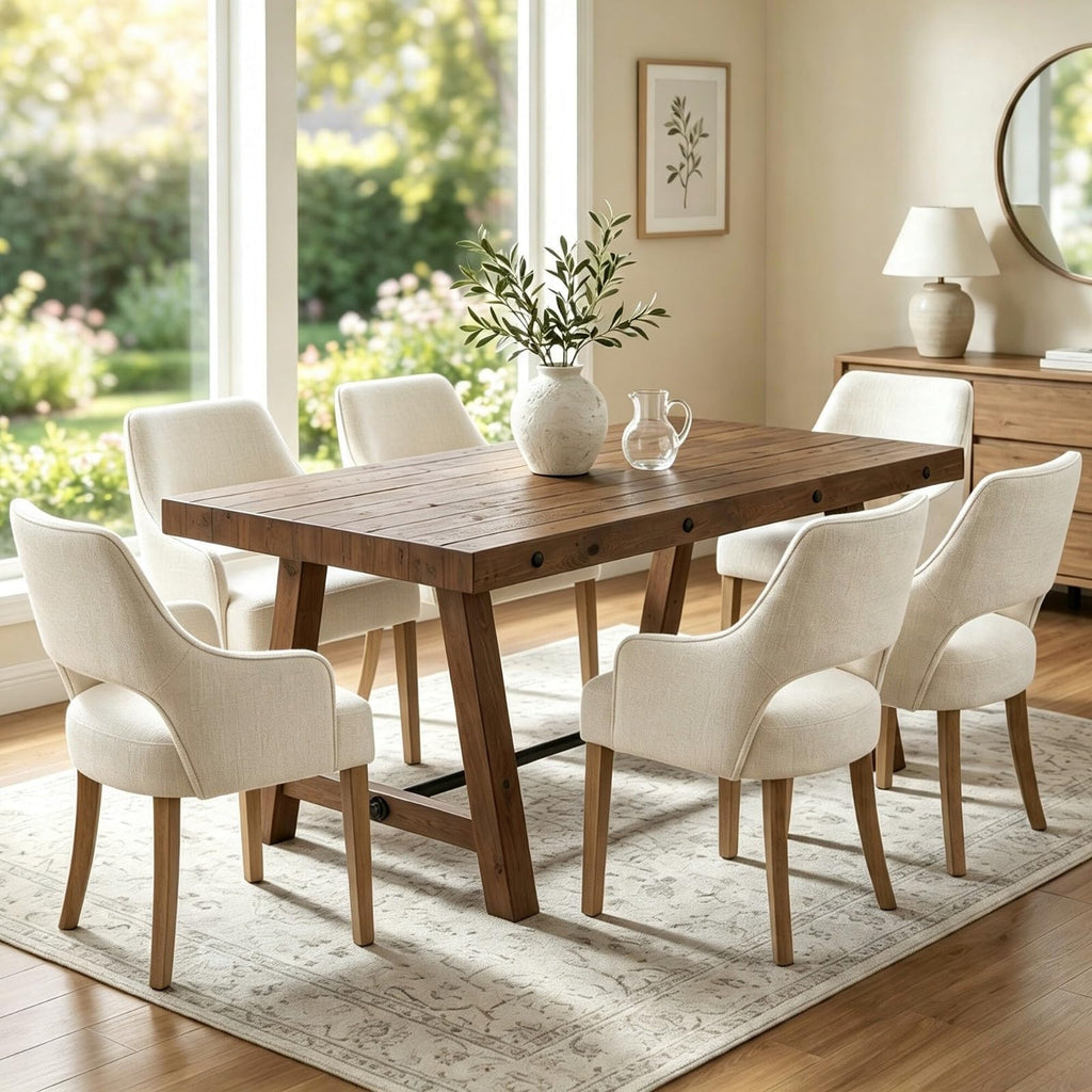 Rustic Farmhouse Dinning Table, Reclaimed Solid Wood Kitchen & Dining Room Table for 4-6 People, 59" Wooden