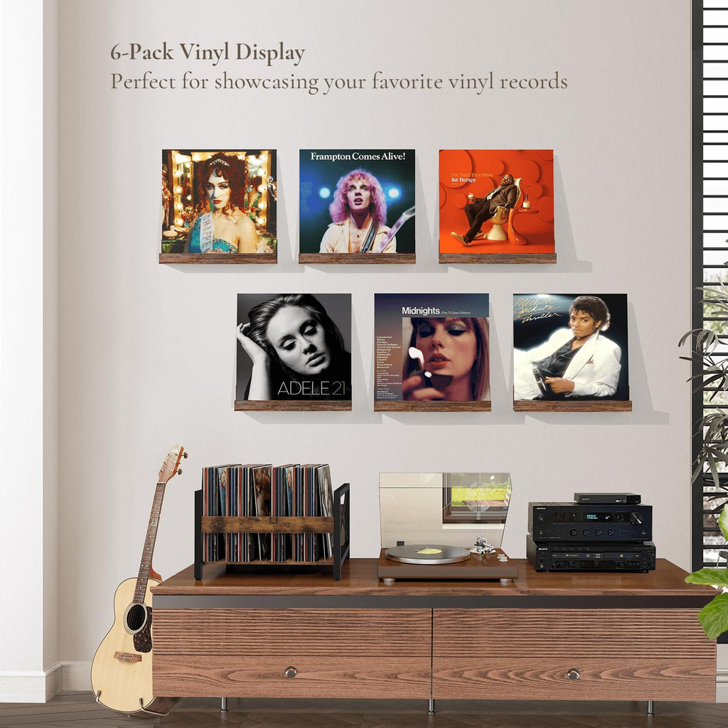 Vinyl Record Shelf Wall Mount, Pack of 6 Floating Shelves for Wall