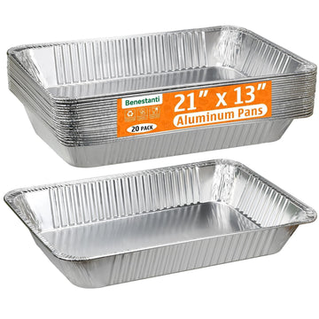 21"x13" Full Size Aluminum Pans, 20 Pack - Heavy Duty Deep Disposable Foil Roasting Pan & Baking Pans, Large Chafing