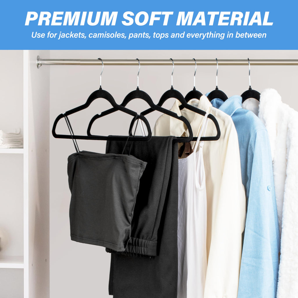 Velvet Hangers 50 Pack, Non-Slip Clothes Hangers with Shoulder Notches, 360° Swivel Hooks, Heavy Duty Standard