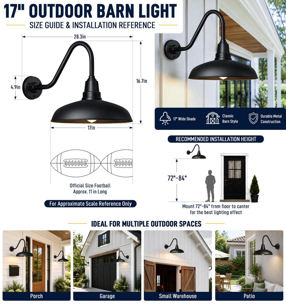 17" Gooseneck Outdoor Barn Lights, Dome Modern Industrial Wall Light