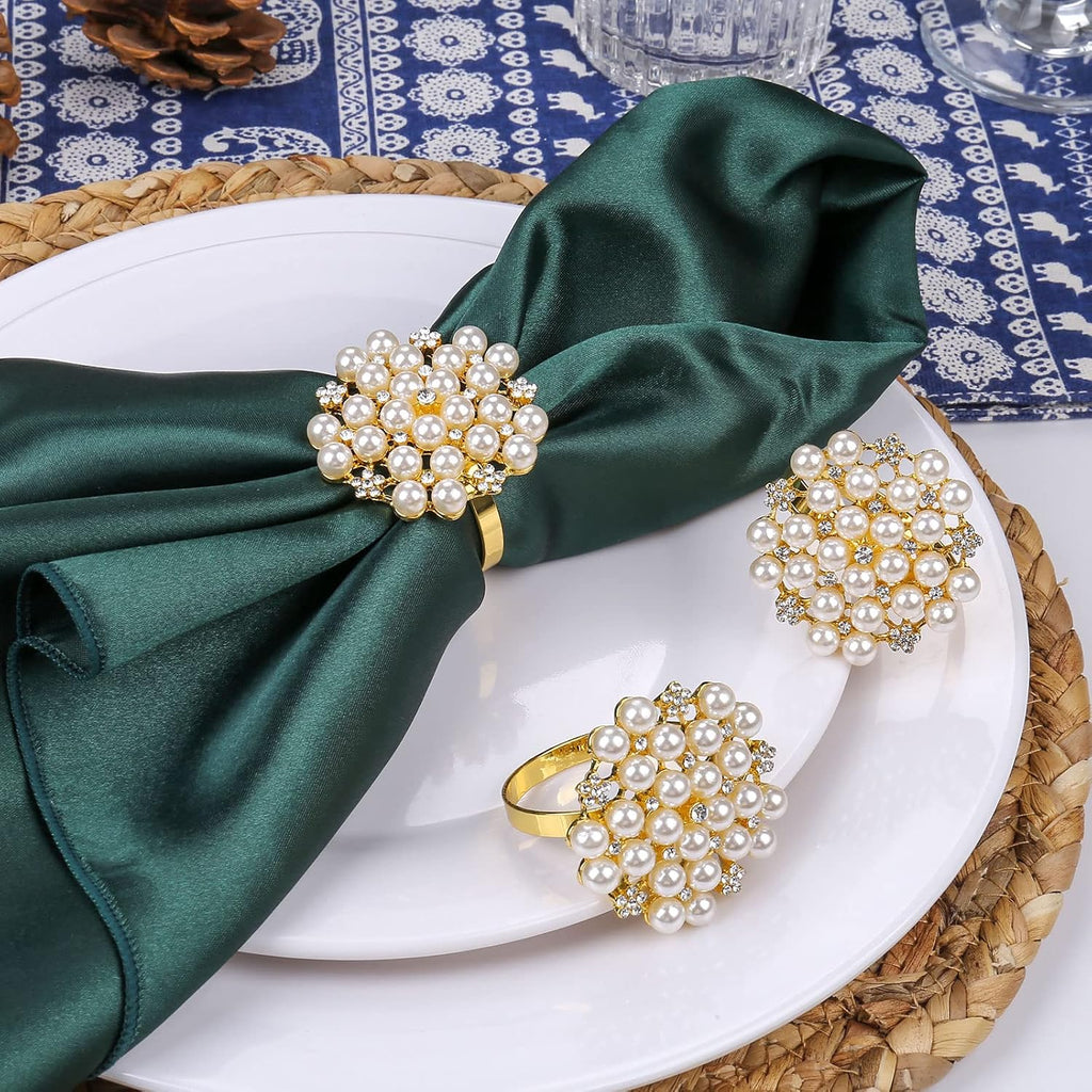 Elegant Pearls Napkin Rings,Napkin Holder Ring Metal Buckles for Table Setting Decor at - Set of 12
