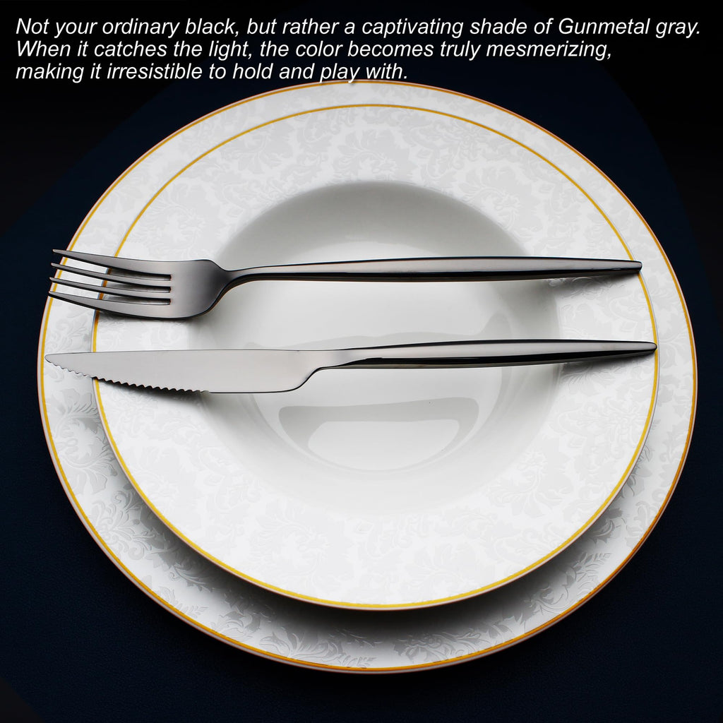 20 Piece Luxury Silverware Set for 4 Black Mirror-Polished 18/10 Stainless Steel Heavy Flatware Set Modern Cutlery