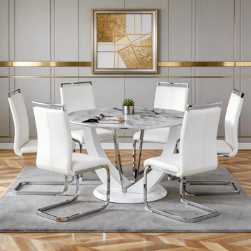 47" White Glass Round Dining Table Set 6