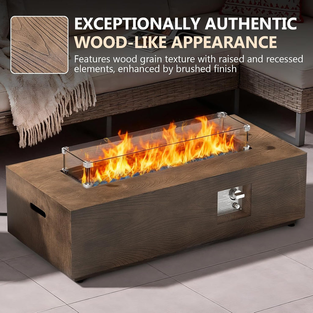 42" Outdoor Propane Fire Pit Table Rectangle Gas Firepit for Outside Patio | 50,000 BTU Fireplace Fire Table with