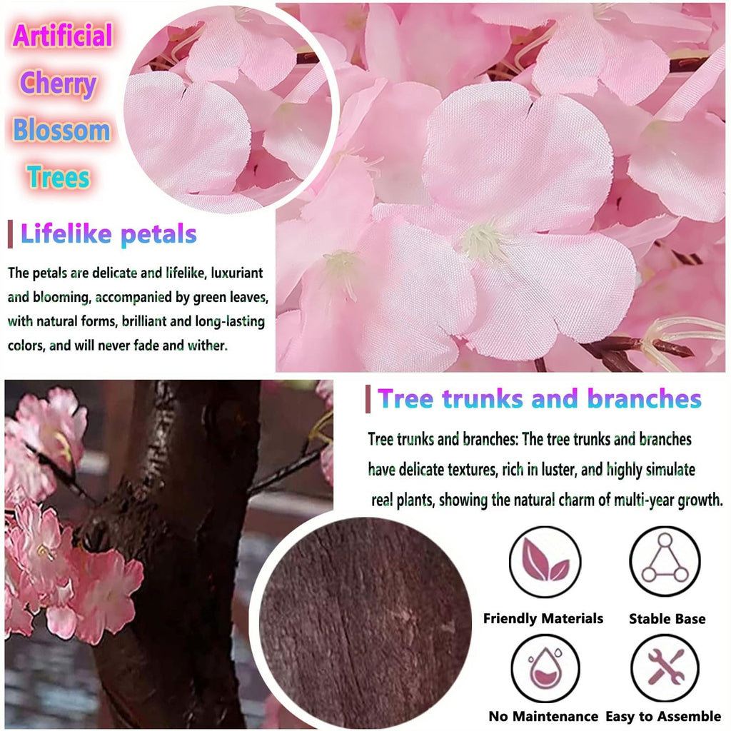 8.2FT Tall Artificial Cherry Blossom Trees Large for Indoor Outdoors, Pink Faux Fake Cherry Blossom Tree for Wedding