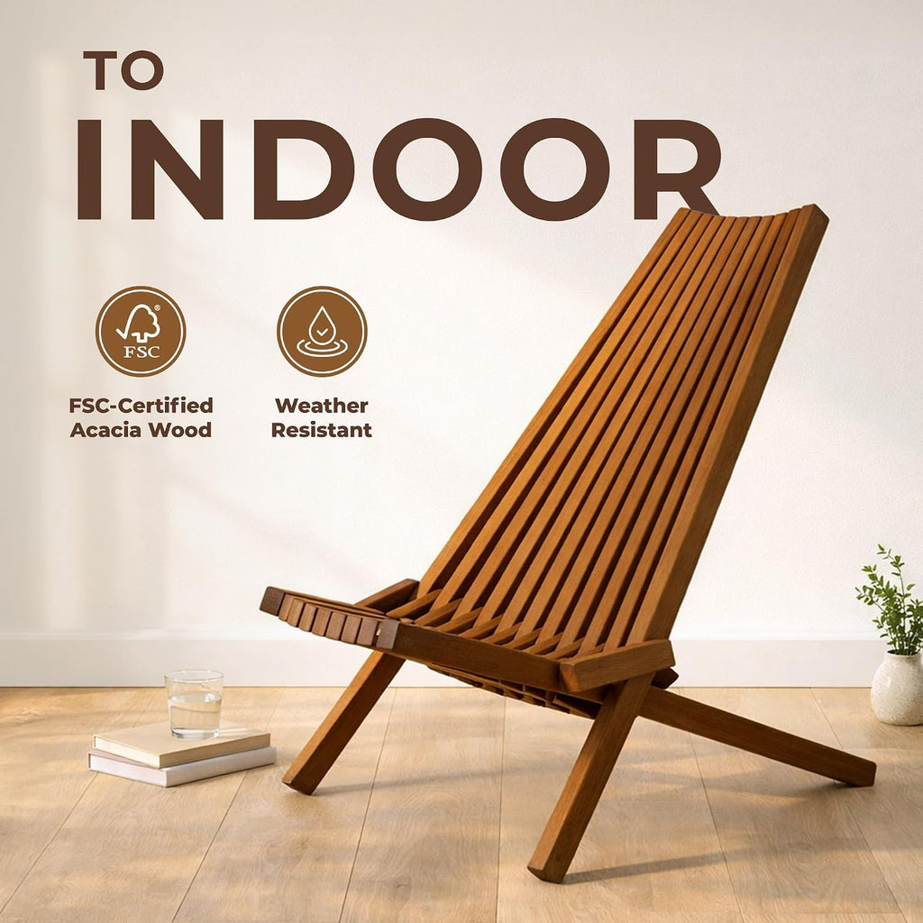 Wooden Folding Tamarack Chairs, FSC Certified Acacia Low Profile Adirondack Chairs, Wood Folding Chair for Outdoor