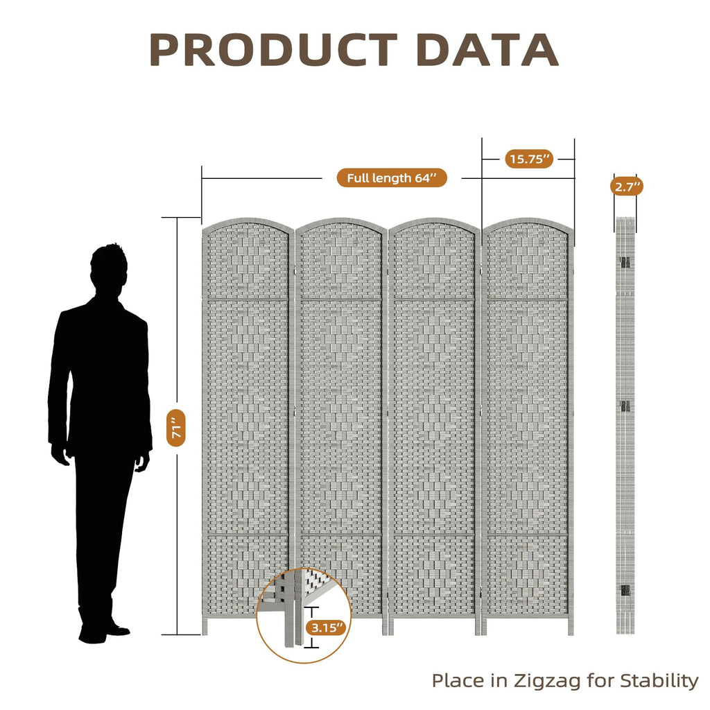 Room Divider Panel, 4 Panel Partition Room Dividers Screen, Grey